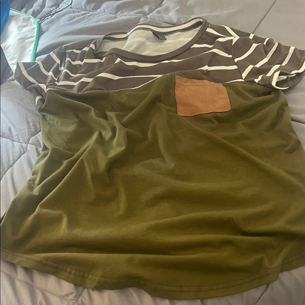 SHEIN Brown and Olive Striped Tee